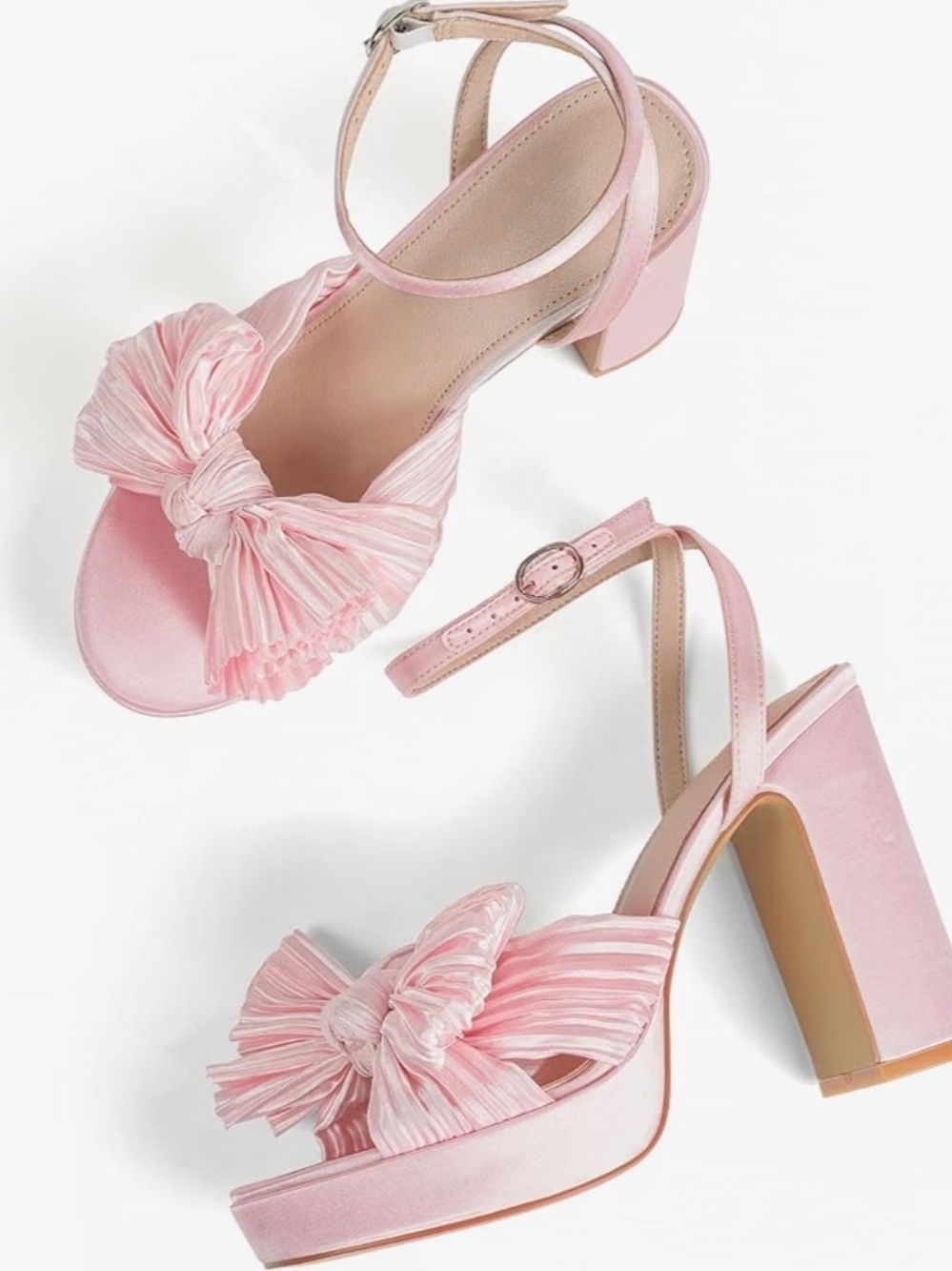 Pink Satin Bow Platform Sandals with Ankle Strap Sz 8.5